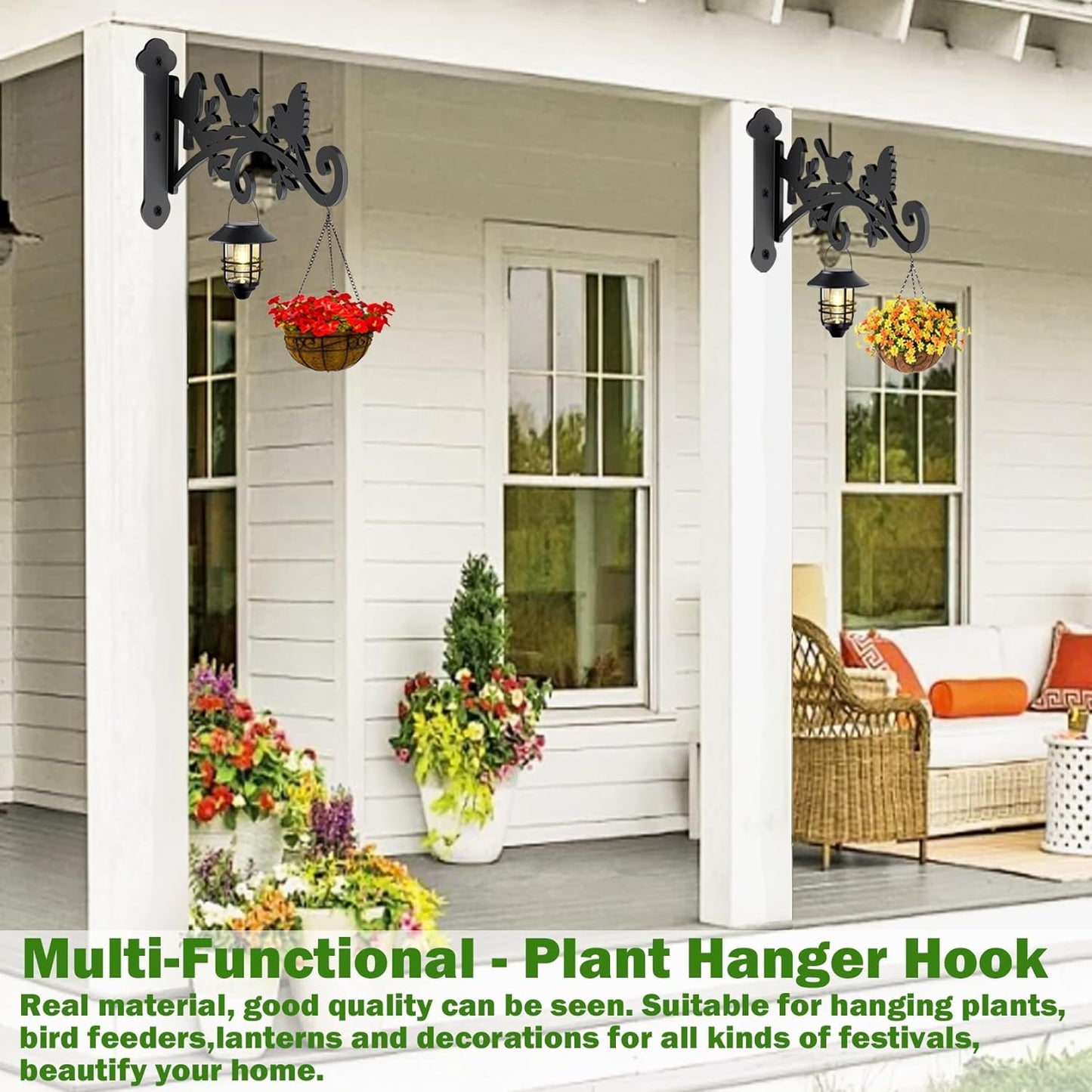 2 Pack Hanging Plant Hanger Outdoor 12-in Bird Feeder Wall Hooks - Heavy Duty Metal Plant Bracket Hook for Hanging Flower Baskets,Wind Chime