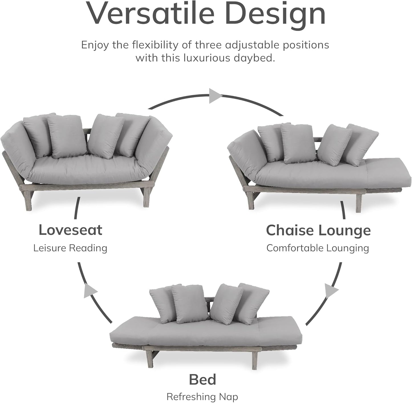 Cambridge Casual West Lake Mahogany Outdoor Convertible Sofa Daybed, Weathered Gray/Oyster Cushion