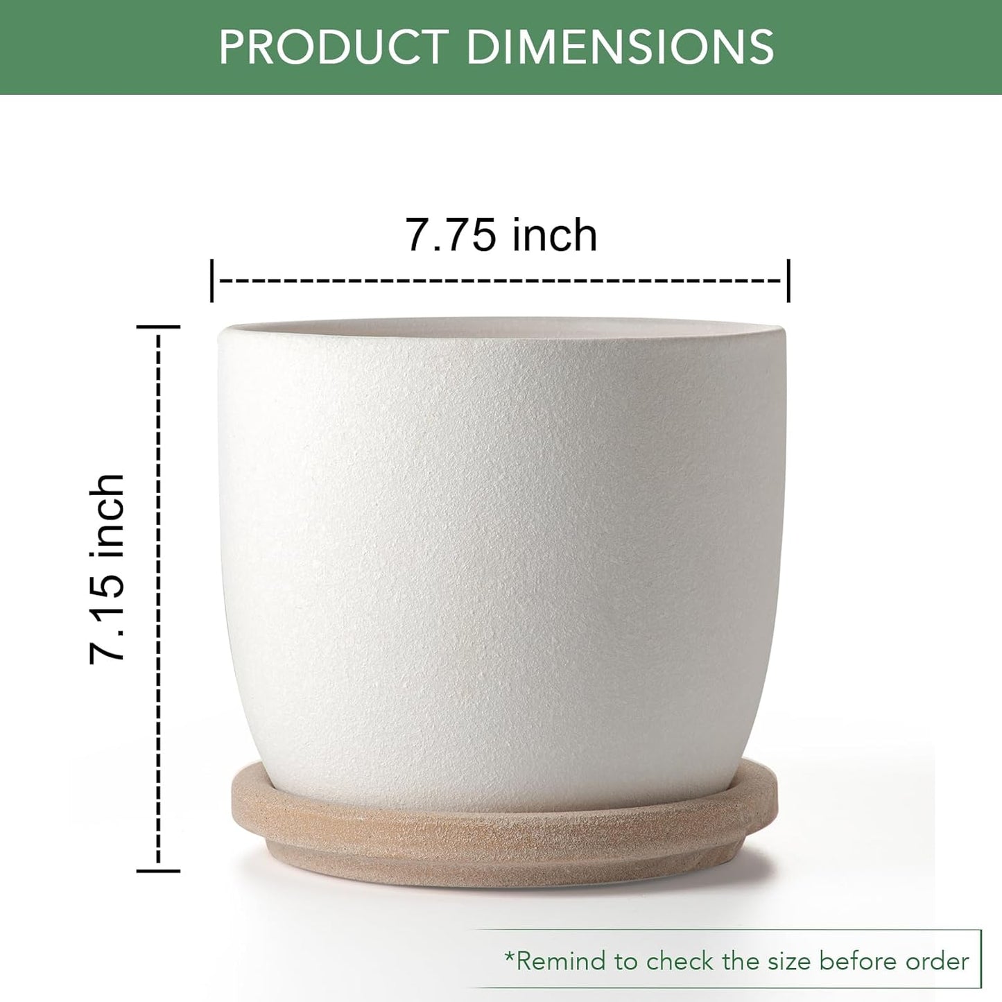 Ceramic Flower Pots Indoor-Outdoor: 7.75 Inch Large Planters with Drainage Holes & Saucer - Modern Decorative Plant Pots Ceramic for Home Gardeners (White)