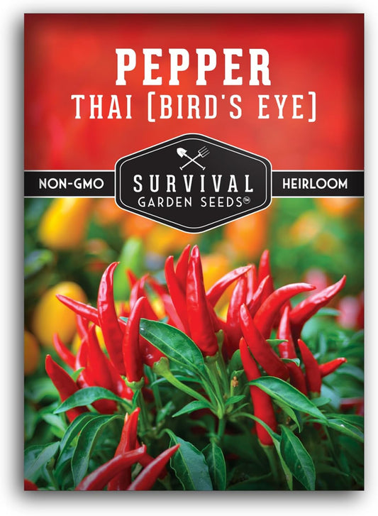 Thai Chili Pepper Seeds for Planting | Heirloom Bird’s Eye Hot Variety – Non-GMO Seeds for Spicy Cooking & Containers – Survival Garden Seeds (1 Pack)