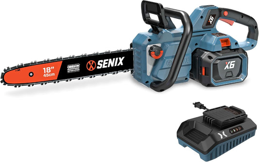 SENIX Chainsaw|60V 18" Battery Chainsaw|Brushless Electric Chainsaws|Cordless Chain Saw with 4Ah Battery & Charger|Garden Tool for Trees, Pruning, Branch Trimming, Best Gifts for Man, CSX6-M1
