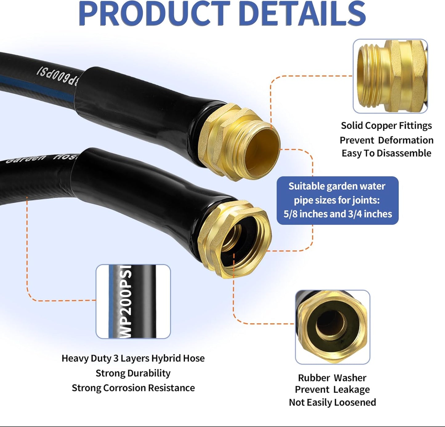 25 FT Garden Hose, Flexible No Kink Heavy Duty Garden Water Hose Flex Copper Bullet Collapsible Washer Rubber Hose 5/8 Soft Lightweight Outdoor Waterhose Manguera Para Jardin