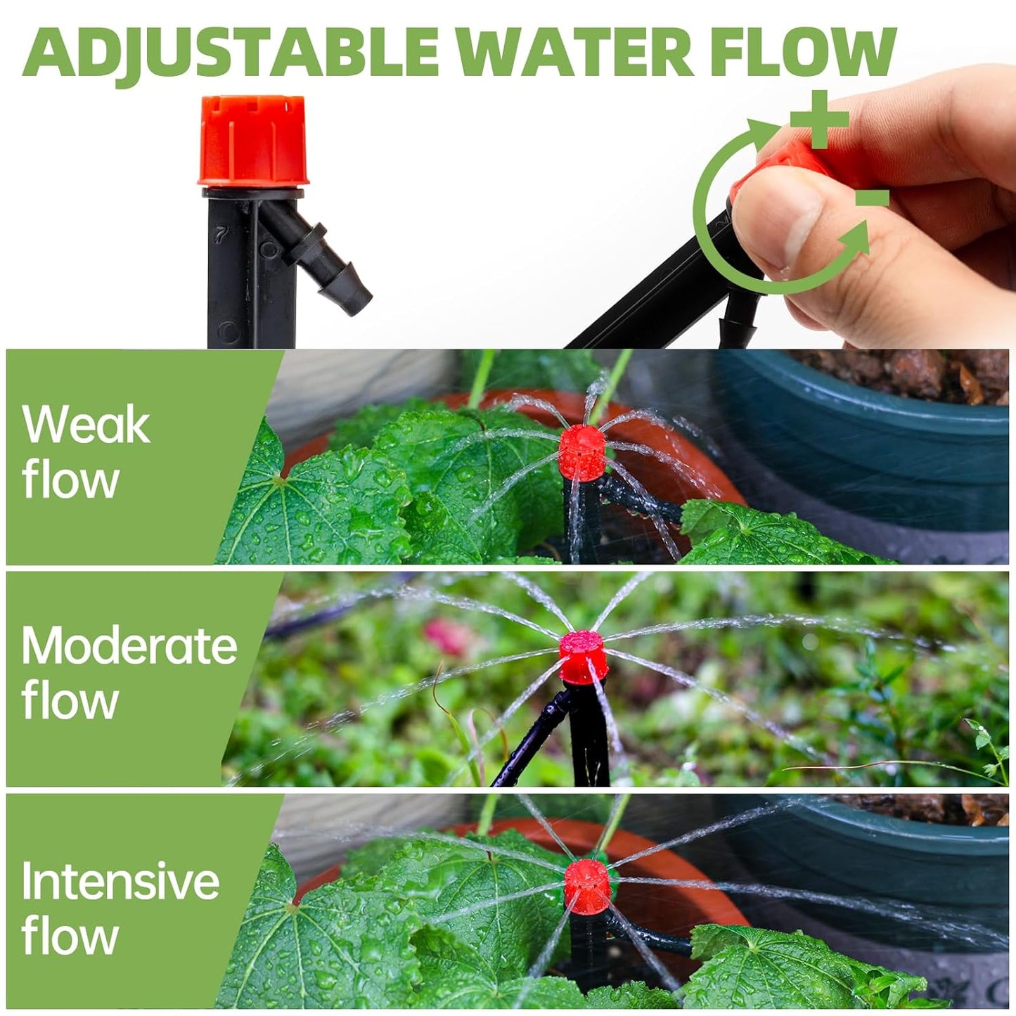 60 Pack Drip Irrigation Emitters Sprays for 1/4 Drip Irrigation Tubing, Irrigation System for Garden (30 Pcs Emitters Vortex + 30 Pcs Emitters Stream)