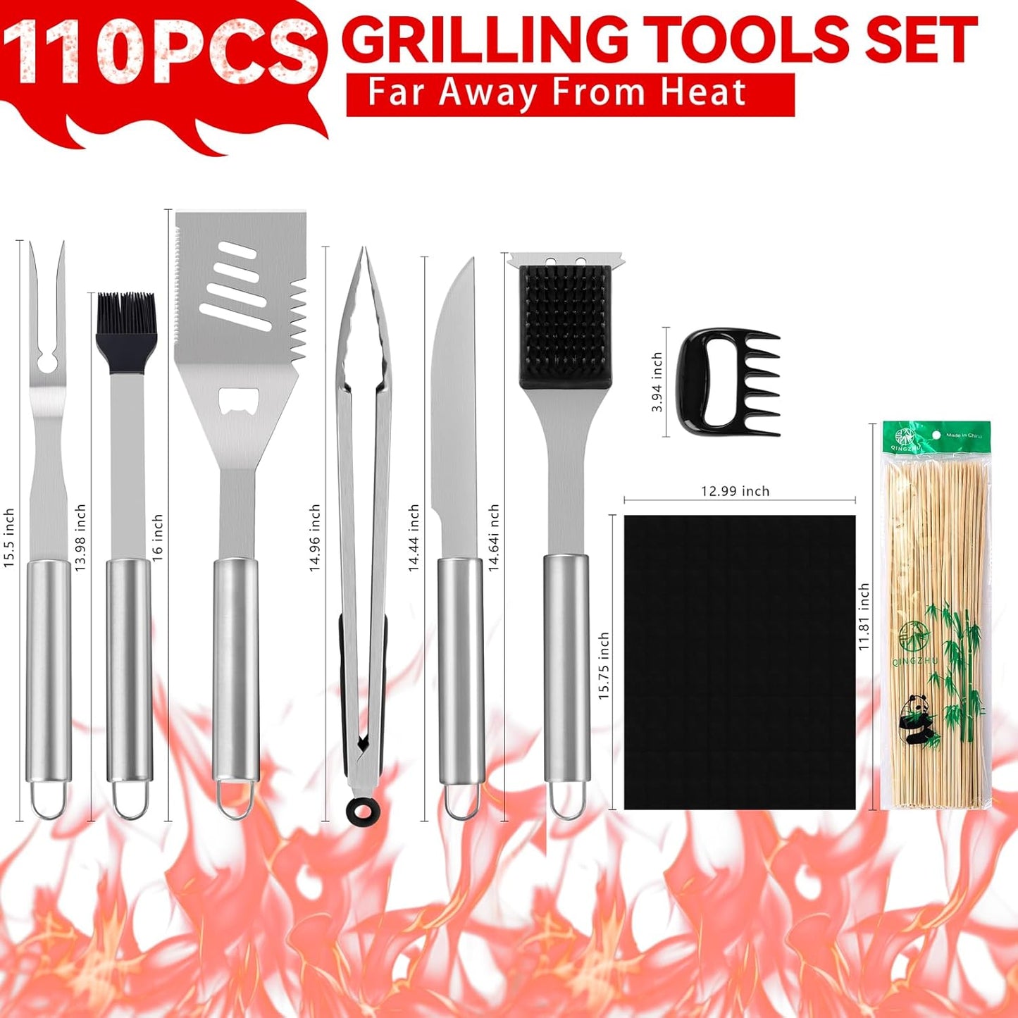 Supernal 110PCS Large Grilling Accessories,BBQ Accessories Heavy Duty Stainless Steel BBQ Grill Tools Set-Spatula,Tongs,Cleaning Brush & Meat Claws for Grills Outdoor Cooking,Gifts for Men Dad