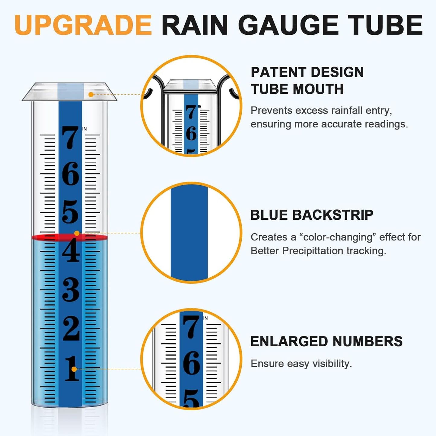 JMBay Rain Gauge Outdoor with Thermometer, Rain Gauges Outdoors Best Rated, Large Font Rain Measure Gauge for Yard, Rain Water Meter with Thickened Plastic Tube and Duralbe Metal Stake for Patio,Lawn