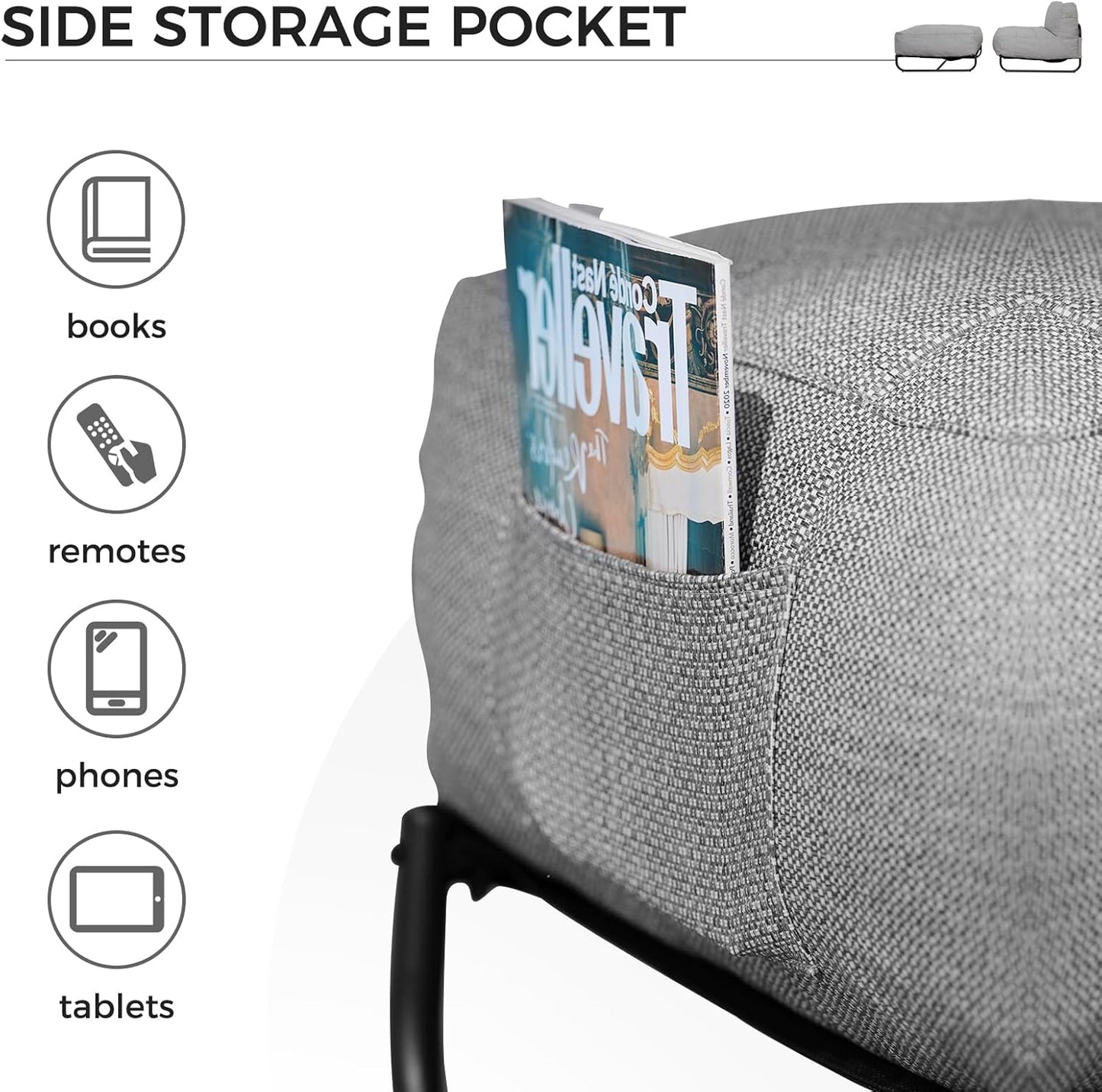 Grand patio 3FT Bean Bag Chair with Ottoman, Oversized Cloud Memory Foam Furniture Beanbag with E-Coated Steel Frame Olefin Removable Cover for Outdoor & Indoor (40"/Grey)