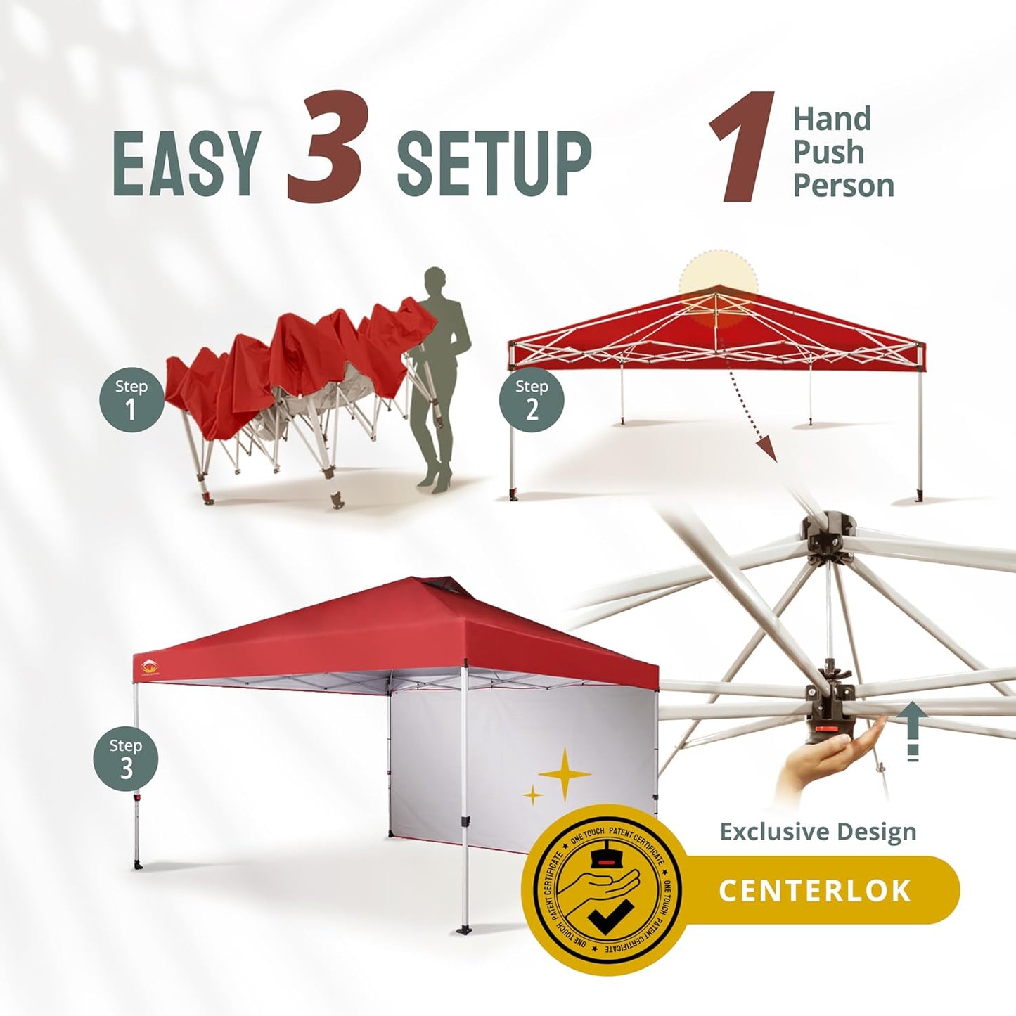 CROWN SHADES 12x12 Pop Up Canopy Tent Instant Commercial with 150D Silver Coated Fabric Including 1 Removable Sidewall, 4 Ropes, 8 Stakes, Weight Bags, STO 'N Go Bag, Red