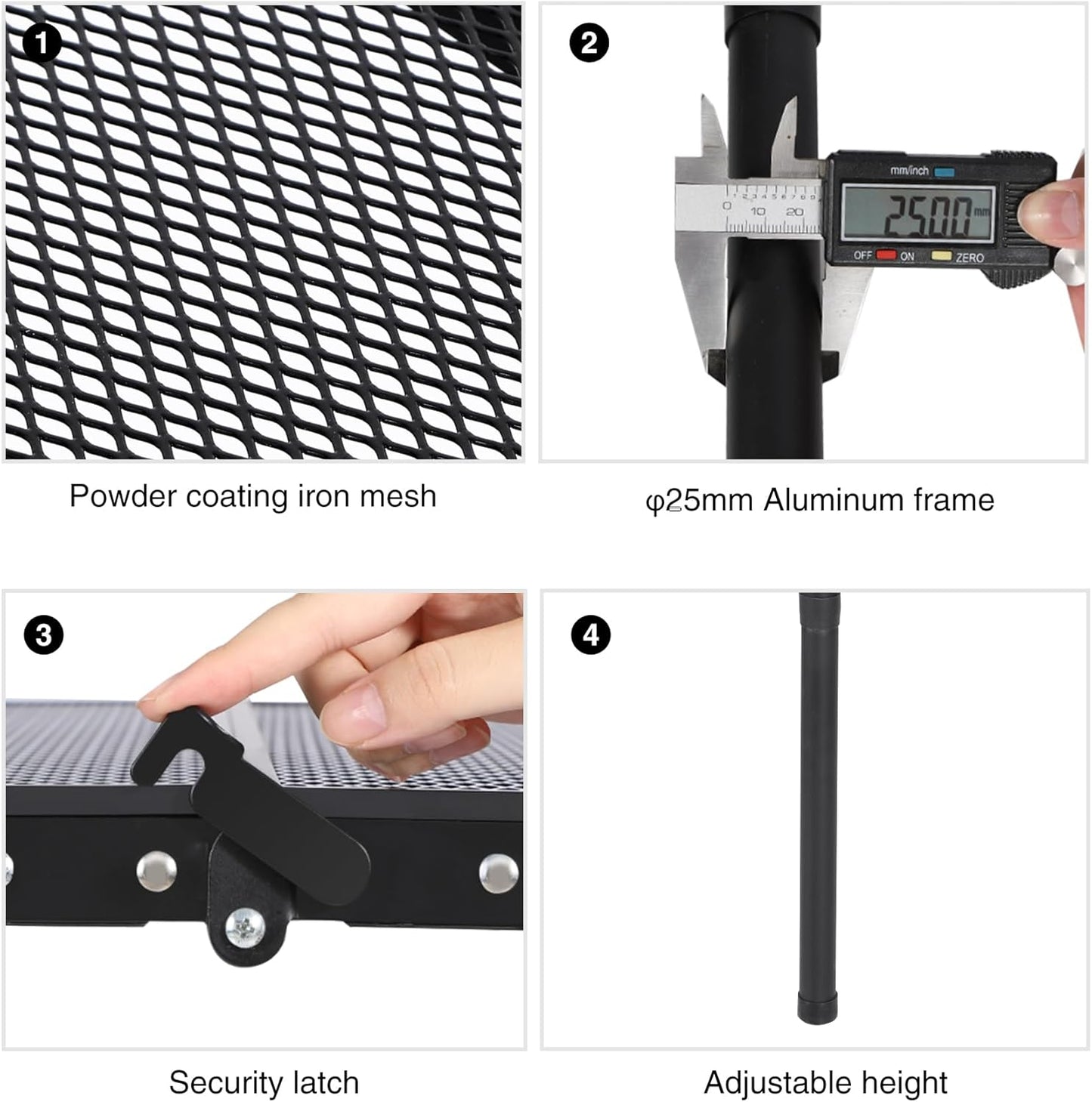 REDCAMP 48x24 Long Folding Grill Table for Outside, Lightweight Portable Double Layer Metal Aluminum Outdoor Grill Table with Adjustable Height Legs, Great for Camping Picnic Cooking BBQ, Black 4ft