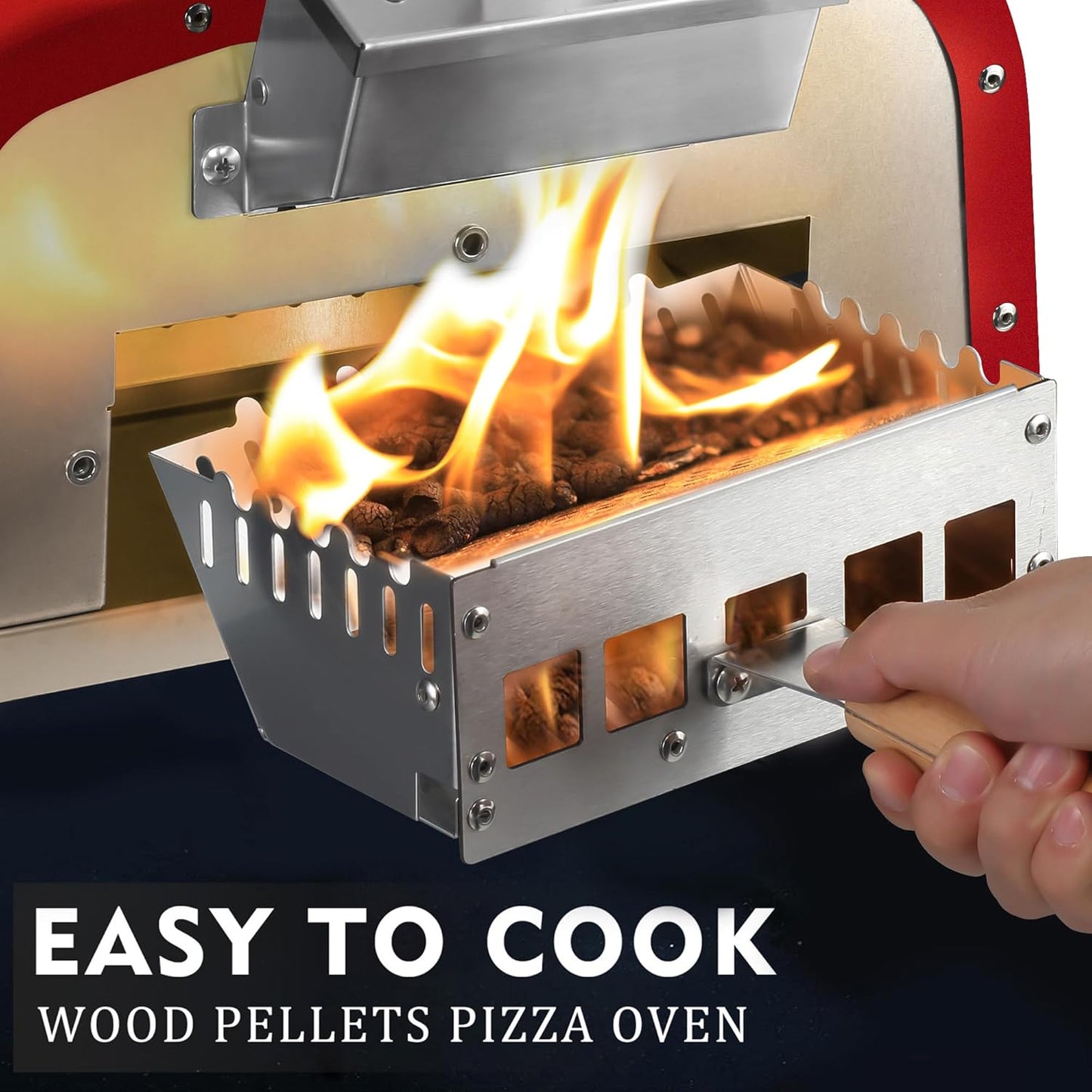 Outdoor Wood Fired Pellet Pizza Oven - 16" Stainless Steel with Carry Bag, Pizza Stone, Cutter, Peel - Red