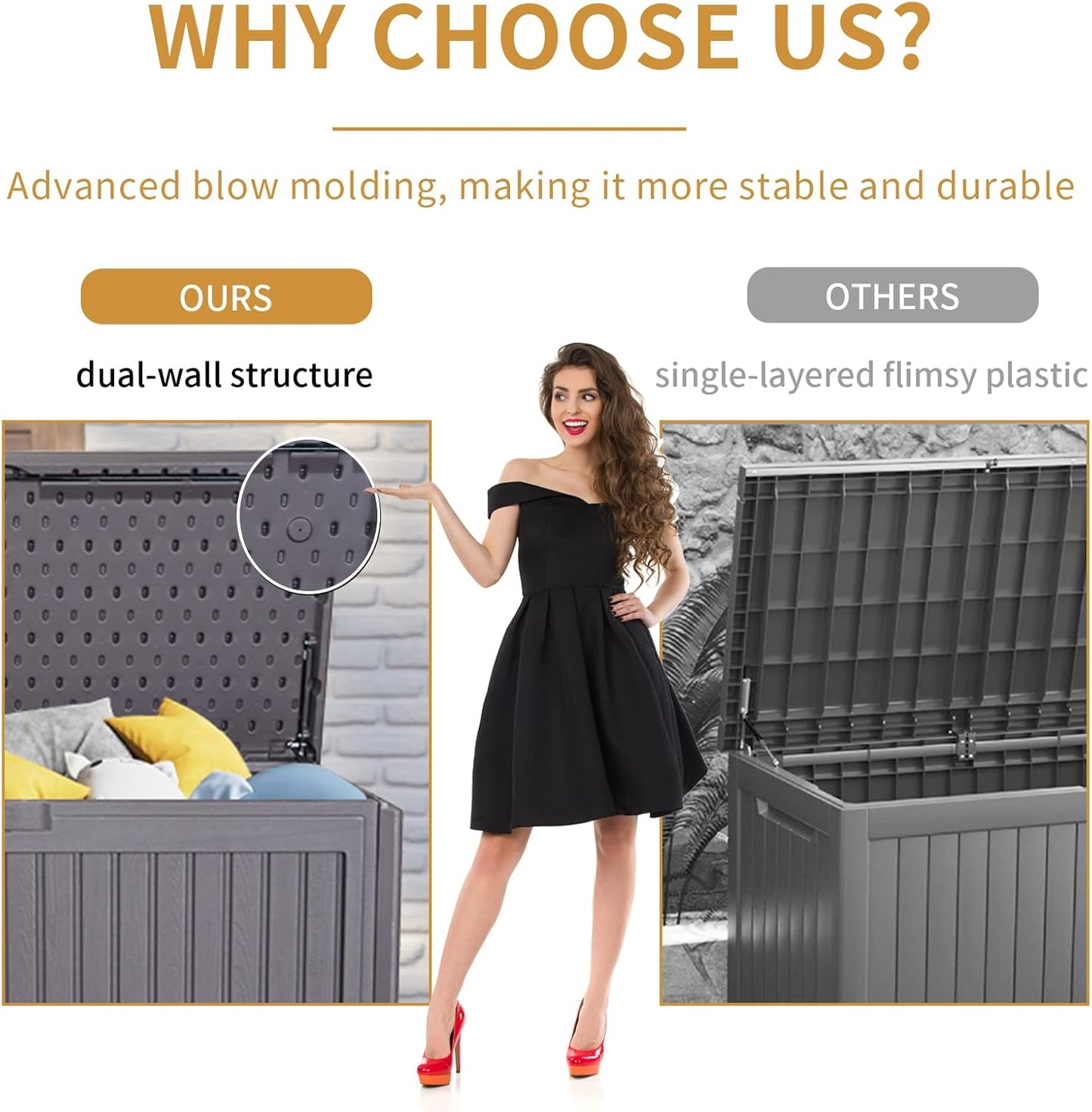 KUIKUI 130 Gallon Deck Box Waterproof, Pool Storage Box, Outside Resin Deck Box for Patio Cushions, Garden Tools and Sports Pools Equipment