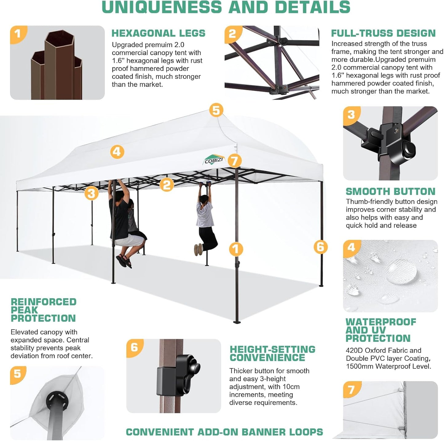 COBIZI 10x30 Pop Up Canopy Tent Heavy Duty with 8 Removable Sidewalls, Commercial Portable Tents for Parties Ez Up Canopy All-Weather Windproof & Waterproof and UPF 80+ Wedding Tent Sun Shelter