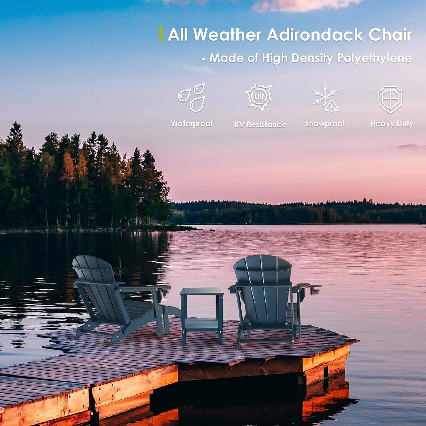 GREENVINES Folding-Adirondack-Chairs-Set-of-2 | HDPE Plastic | Fire Pit Chair | All Weather | Cup Holder | Blue | for Deck Backyard Patio Outdoor Garden