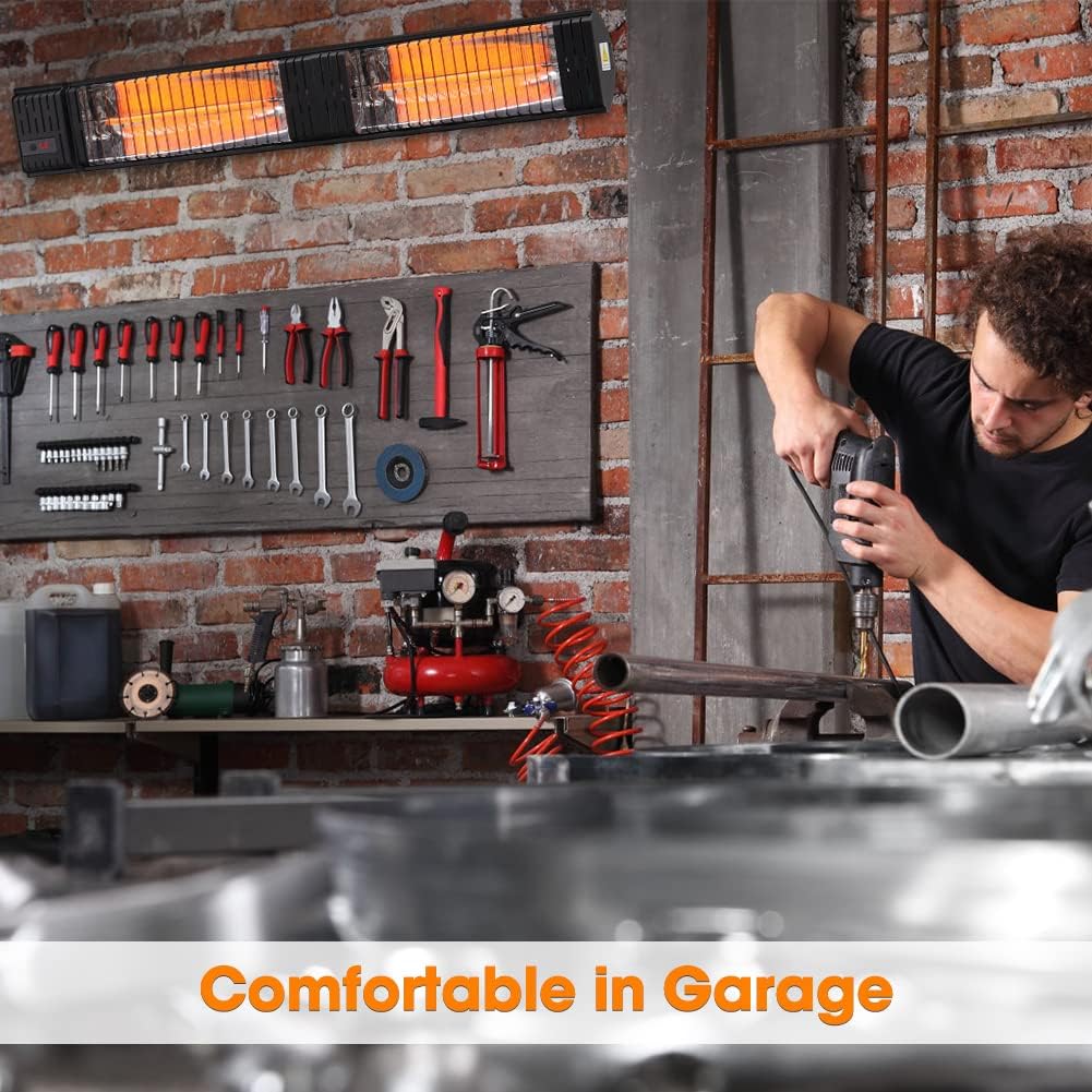 ThermoMate Infrared Electric Patio Heater, 3000W Carbon Fiber Heating for Outdoor/Indoor, Porch, Deck, Garage with Remote 24 Hours Timer, Hard Wired 240V