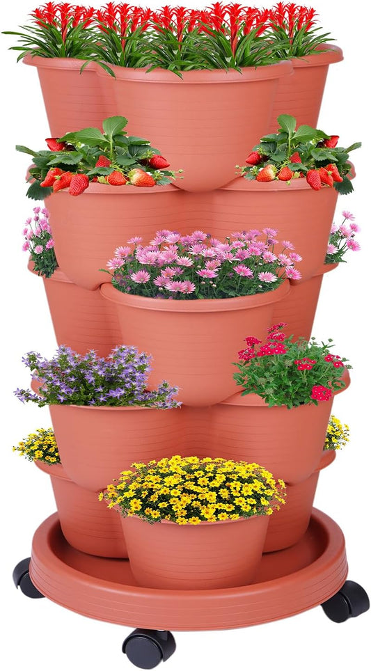 5-Tier Vertical Garden Tower Stackable Planter for Strawberries, Flowers, Vegetables & Herbs(Indoor & Outdoor)