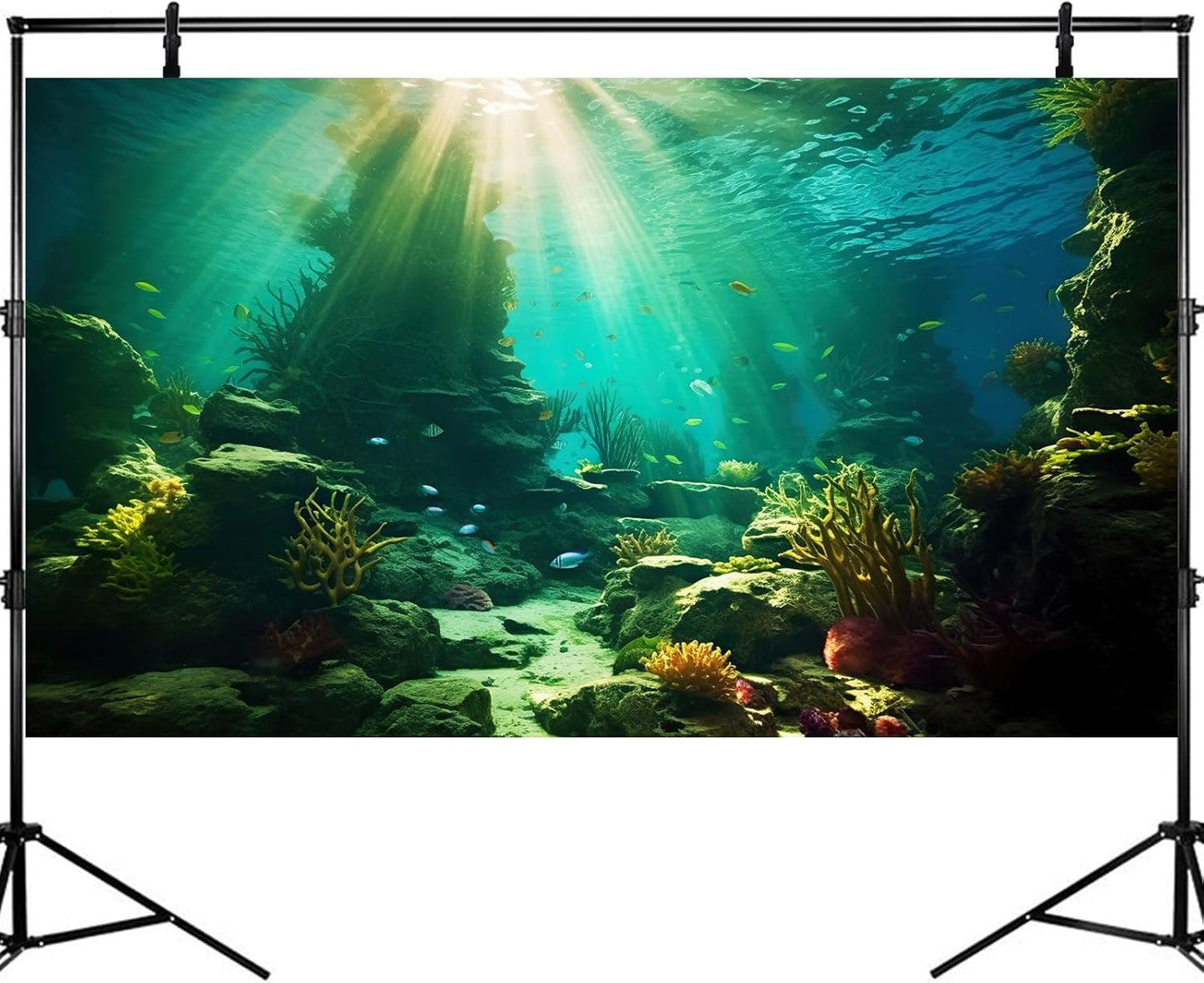 Ocean Floor Fish Tank Background Under The Sea Coral Reef Aquarium Background Tropical Fish Terrarium Backgrounds Underwater Rock Cave Sunray Fish Tank Backgrounds Decorations 72x18in