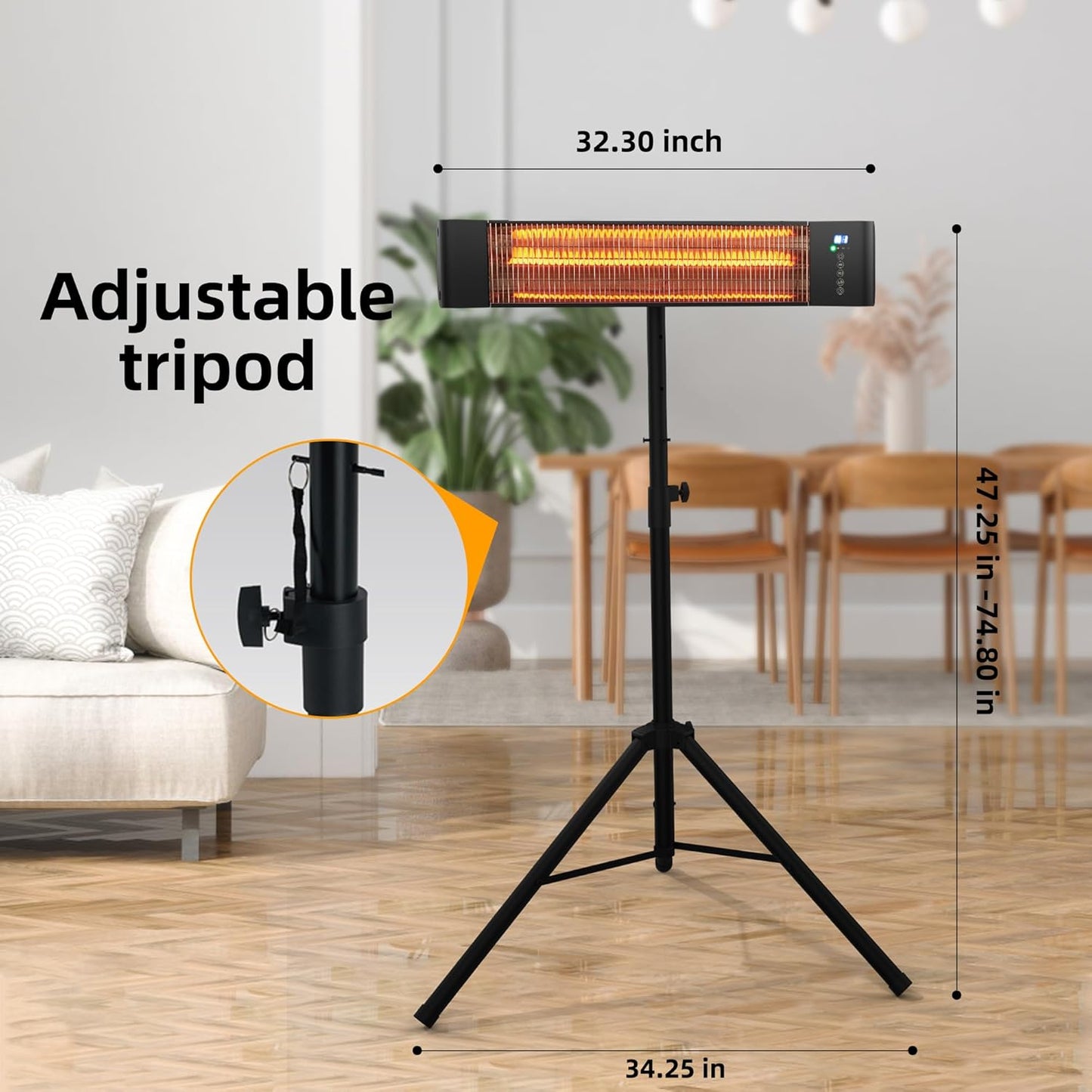 Infrared Outdoor Heater 1500W Wall Mounted & Standing Heater with Tripod IP65 Waterproof & Dustproof 3 Settings 12 Timer for Patio Backyard WEWARM