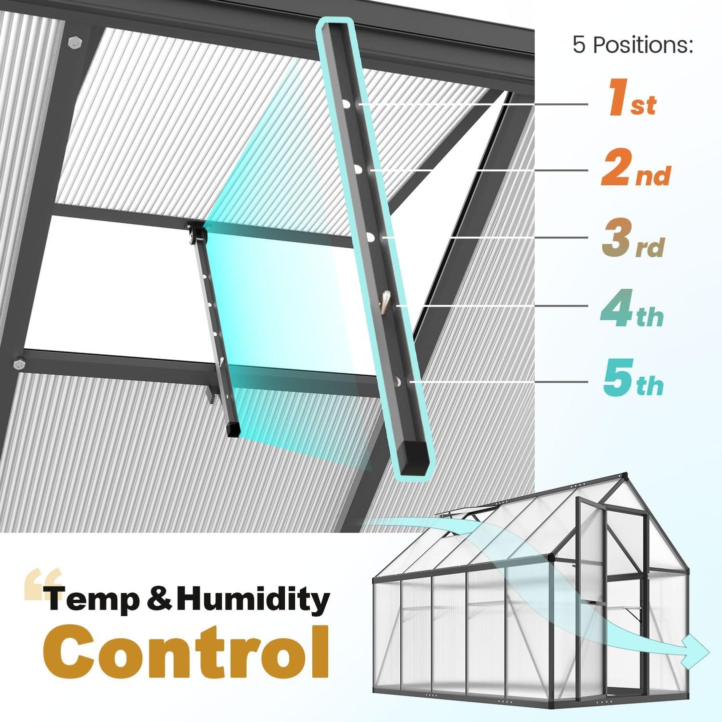 KING BIRD Greenhouse for Outdoors, 9.2x6 FT Polycarbonate Walk-in Green House, Quick-Setup Aluminum Frame UV Resistant Panel for Outside Garden Backyard W/ Lockable Screen Door, Vent, 2 Shelves, Black