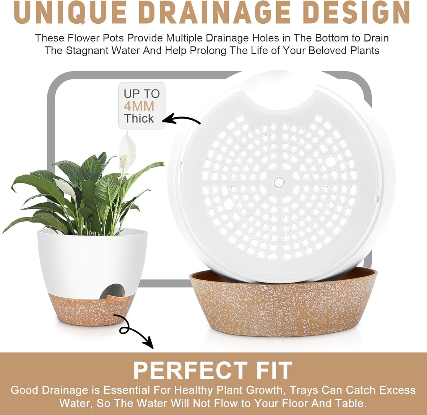 12" 10" 9" Large Self Watering Plant Pots, 3 Pack Flower Pots Planters with Multi Mesh Drainage Holes for Indoor Outdoor Garden Plants and Flowers