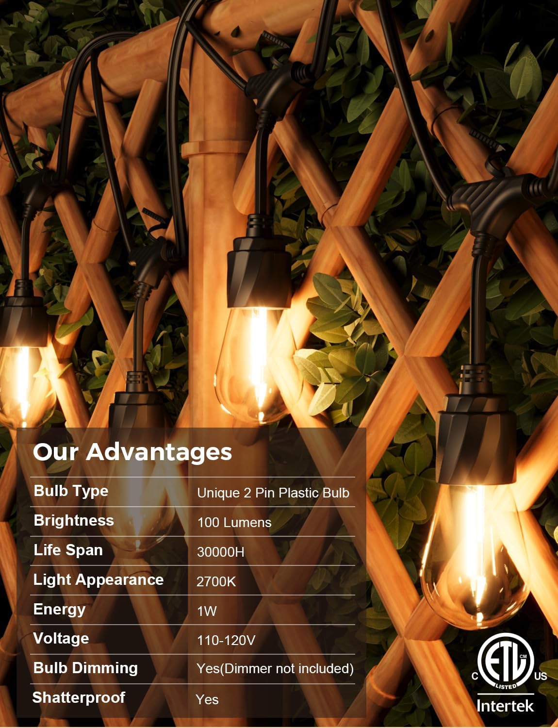 XMCOSY+ 120FT Outdoor String Lights Waterproof - LED Patio Hanging Lights for Outside Porch Backyard Gazebo Garden, Commercial Grade 42 Edison Bulbs