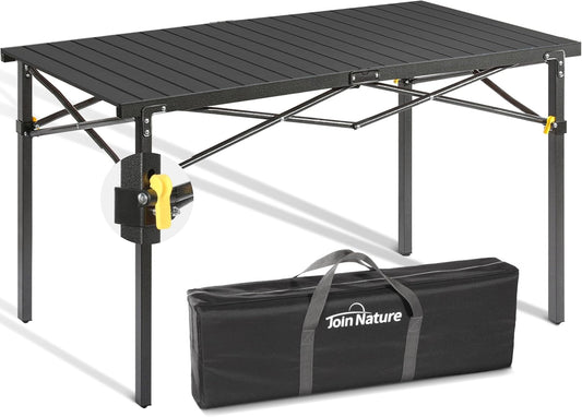 Portable Outdoor Camping Table Large for 2-6 Person - Foldable Camp Table with Aluminum Roll-Up Top & Carry Bag for BBQ, Tailgating, Backyard, 220 Lbs Capacity, Stable & Sturdy (Black)