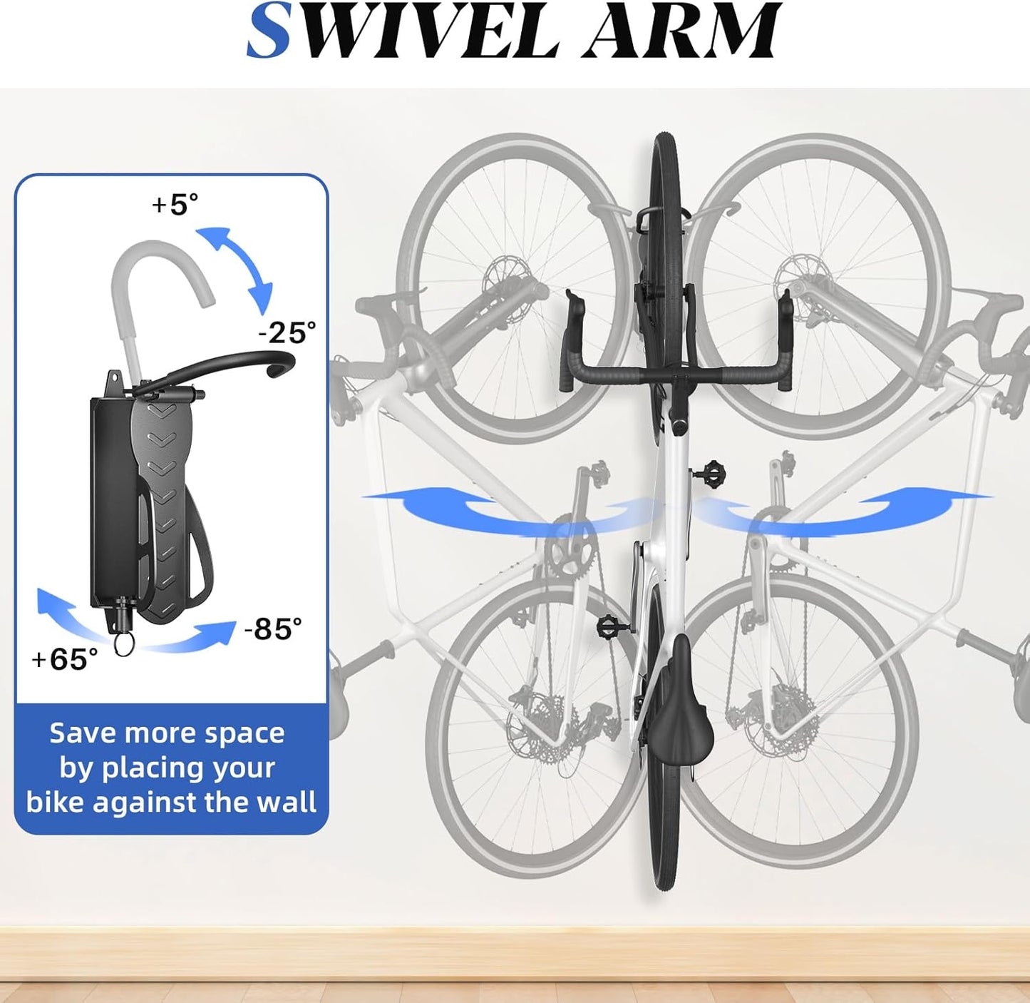 Goovilla Swivel Bike Wall Mount 4 Pack, Space Saving Bike Hangers for Garage with Screw and Easy Installation, Metal Vertical Bike Rack Wall Mount Holds up to 66.2lbs with No-scratch Protection, Black