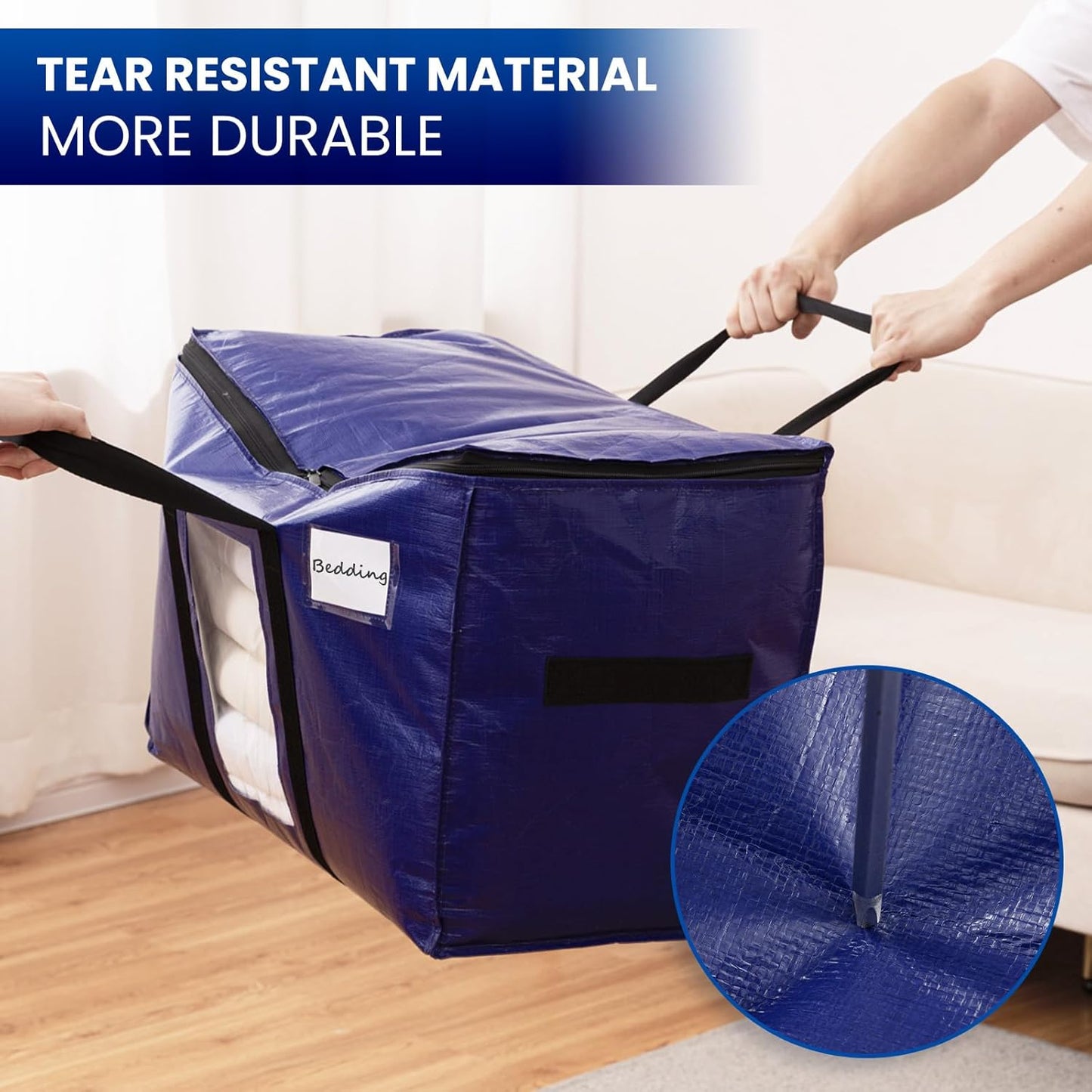 TAILI 6 Pack Dark Blue Extra Large Storage Bags, Heavy Duty Totes with Visible Window, Wrap Around Handles, Perfect for Moving