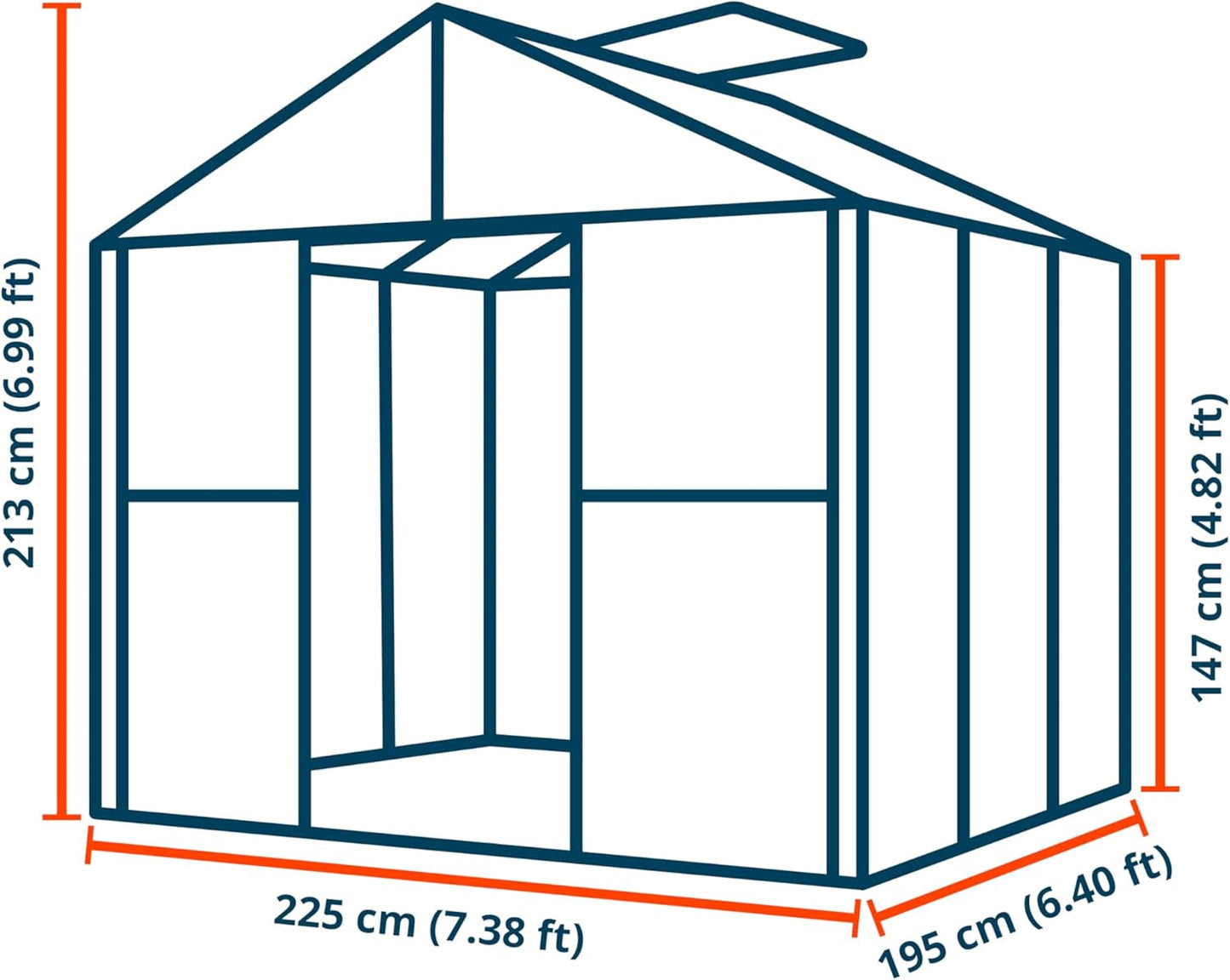 Greenhouse Topas 3 Aluminum Frame 7.4 x 6.4 ft Approx. 6 mm Polycarbonate Panels - with Bonus Base Frame and Automatic Vent Opener