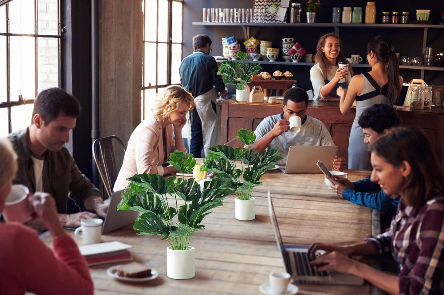 RECUTMS Artificial Palm Tree Leave Plants Faux Large Tropical Monstera Turtle Leaf Indoor Outdoor UV Resistant Fake Plant Greenery Hawaiian Luau Jungle Beach Party Home Garden Spring Summer Decoration