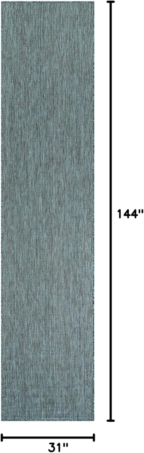 Unique Loom Outdoor Solid Collection Area Rug (2' 7" x 12' Runner Teal/Navy Blue)