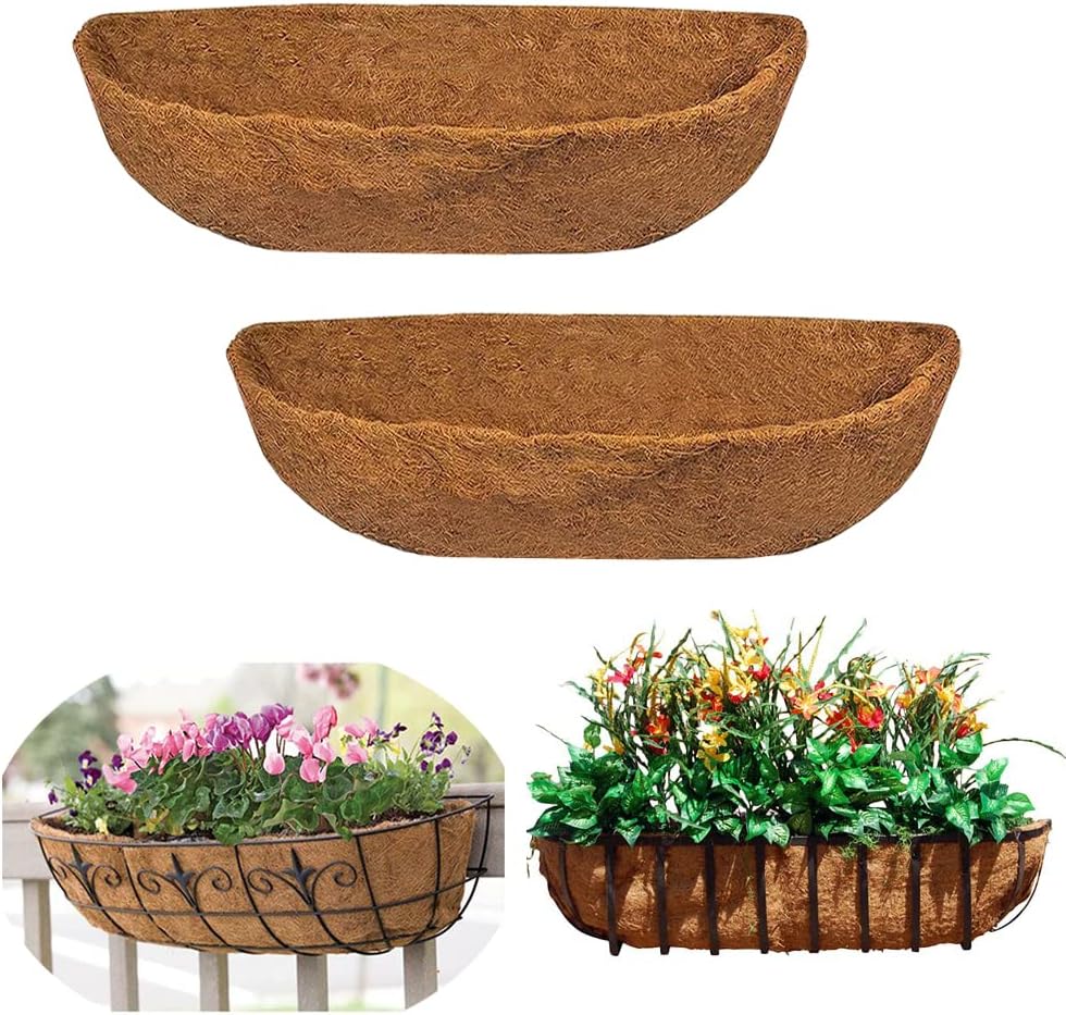 EROCK 2PCS Trough Coco Liners for Planters Wall Basket 24/30/36/48 inch, Replaceable Coconut Fiber Plant Basket Liner for Plant Hanging Basket, Garden Flower Vegetables Pot (36inch)