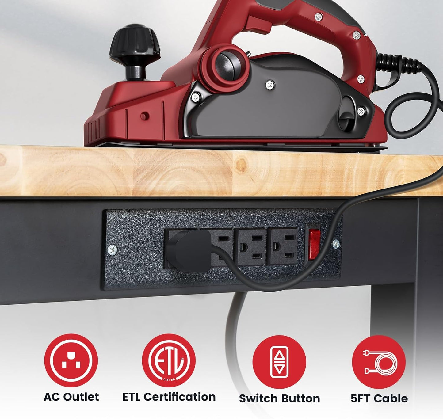 Work Table for Garage 60 Inch Workbench with Storage Adjustable Height Rubber Wood Tabletop Work Bench with Power Outlets Pegboard Pad for Cutting Wood Shop Woodworking Home Office