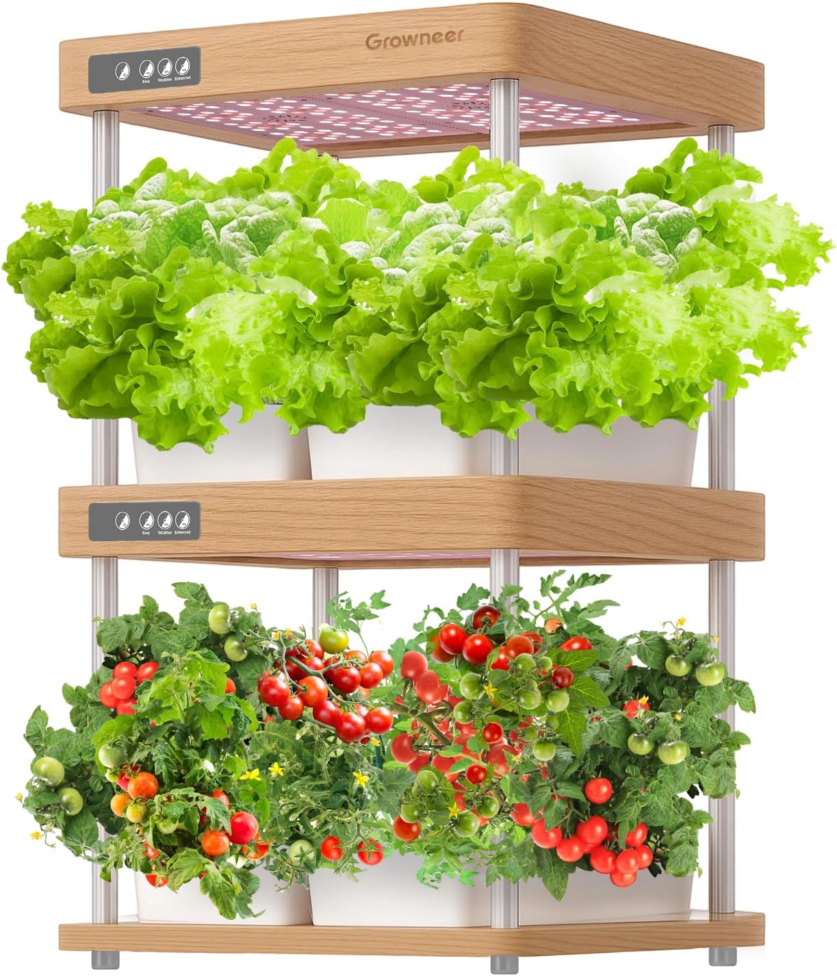 GROWNEER HydroEasy1.0 Hydroponics Growing System Kit, Beginner-Friendly Indoor Garden for Vegetable Fruit Herb, Red Oak Design, Perfect Gift Idea, Full-Spectrum LED Lights for Maximum Growth