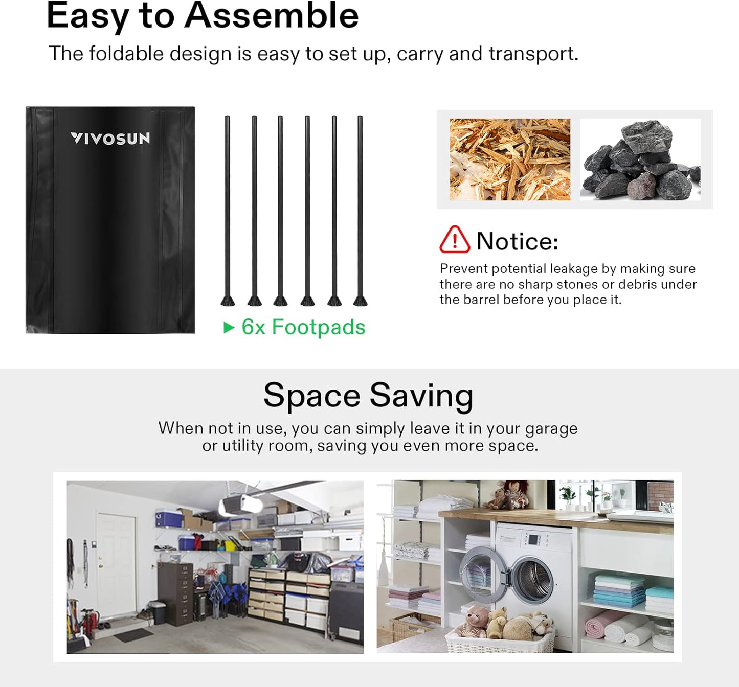 VIVOSUN Collapsible Rain Barrel, 53 Gallon Water Storage Tank with 1000D Oxford Cloth, Portable Rain Collection System Includes Two Spigots and Overflow Kit, Black