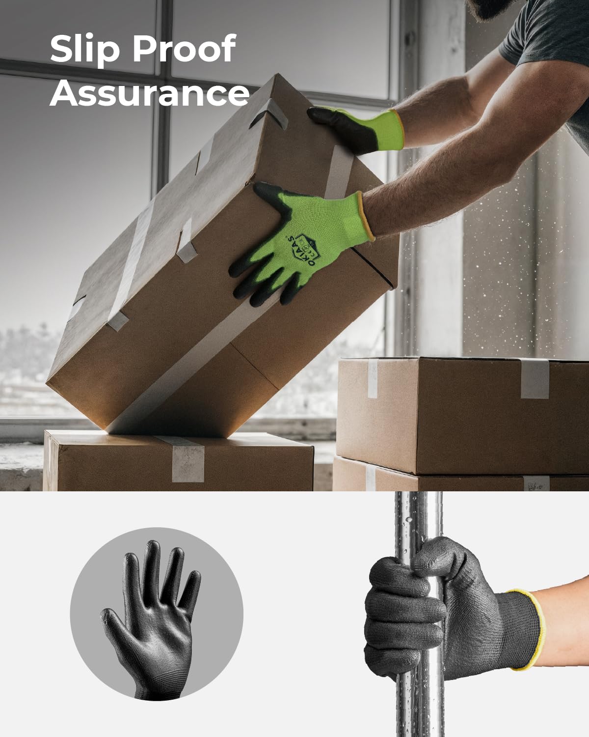 OKIAAS Men's Ultra-Thin and Lightweight Working Gloves with Grip, 12 Pairs Bulk Pack, Construction Gloves with Polyurethane Coating, Safety Gloves for Light Duty Work, Red, Medium