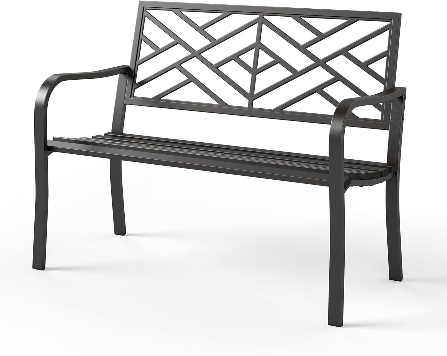 Sophia & William Outdoor Metal Bench Patio Garden Bench, Cast Iron Park Benches for Outside with Minimalist Backrest, Black