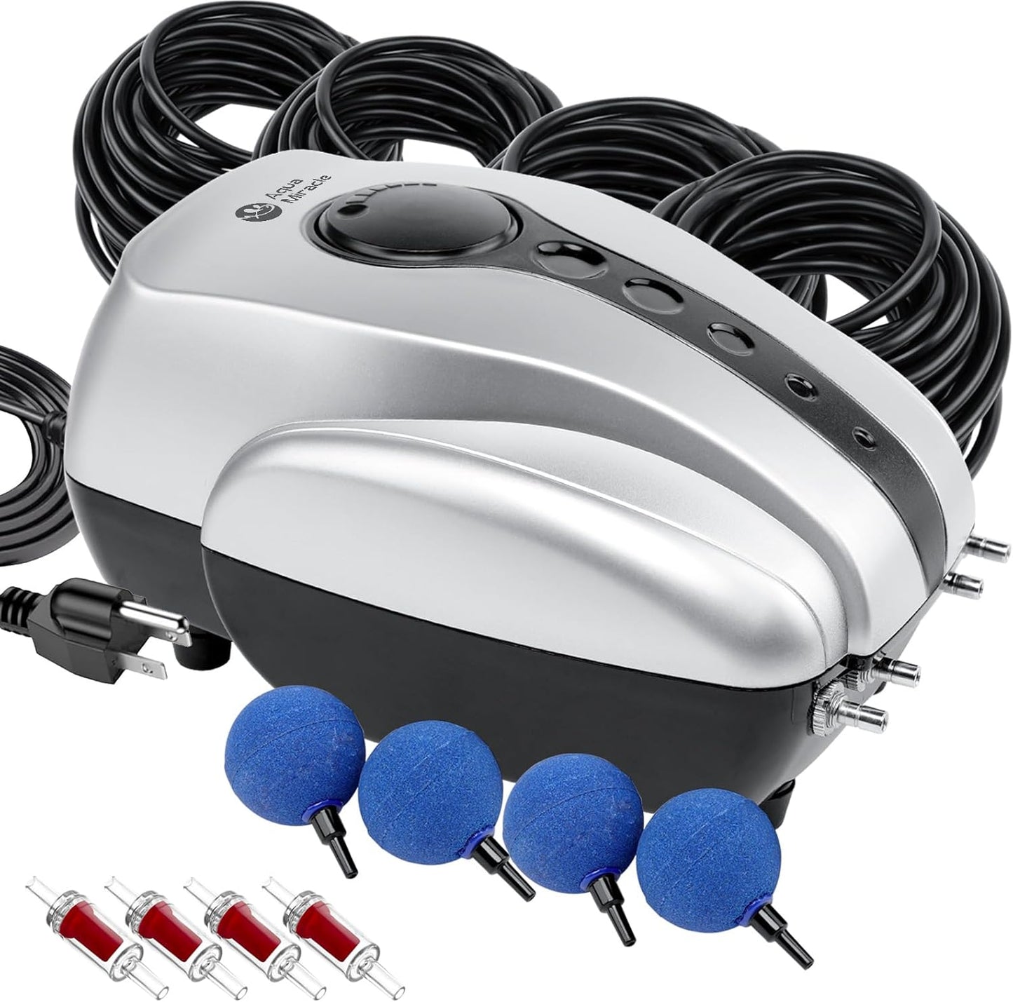 AquaMiracle Koi Pond Aerator for Pond up to 1000 & 2000 Gallons, All-in-One Pond Air Pump Aeration Kit with Air Stones Airline Tubing Check Valves