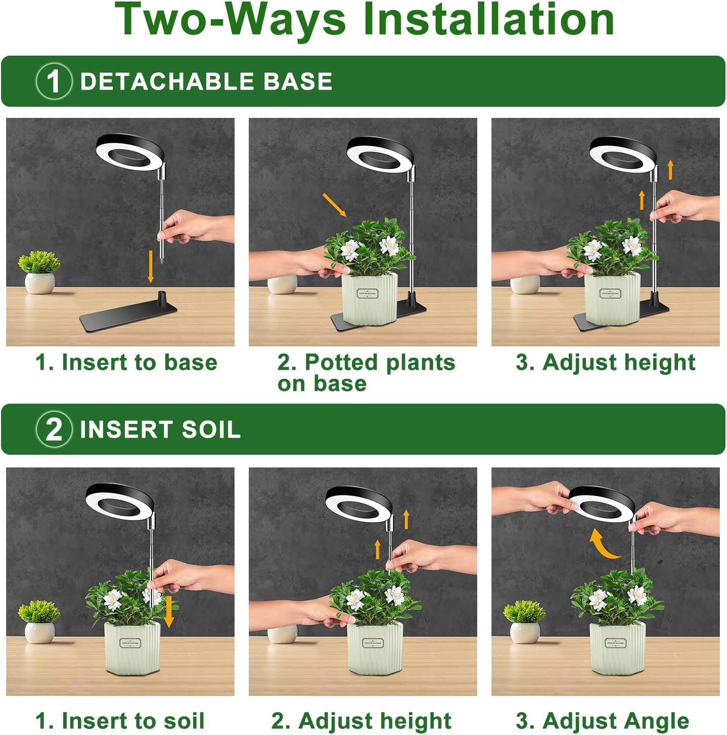 Grow Lights for Indoor Plants, 48 LEDs Full Spectrum Plant Light for Indoor Plants, Height Adjustable Growing Lamp with Base, 3 Optional Spectrums, Auto Timer 3/9/12Hrs, 10 Brightness, 2 Pack