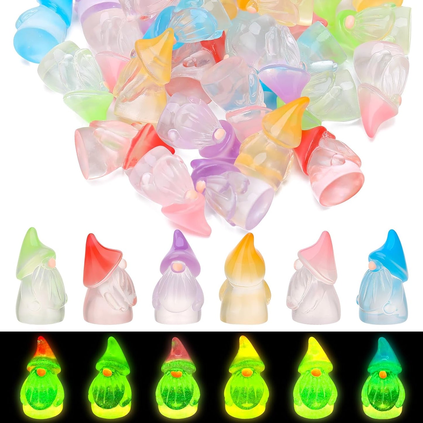 30 Pcs Luminous Mini Resin Gnomes, Tiny Gnomes Fairy Garden Statues Glow in The Dark Miniature Gnome Figurines Decor for Landscape, Outdoor, Patio, Yard, Lawn (6 Colors)