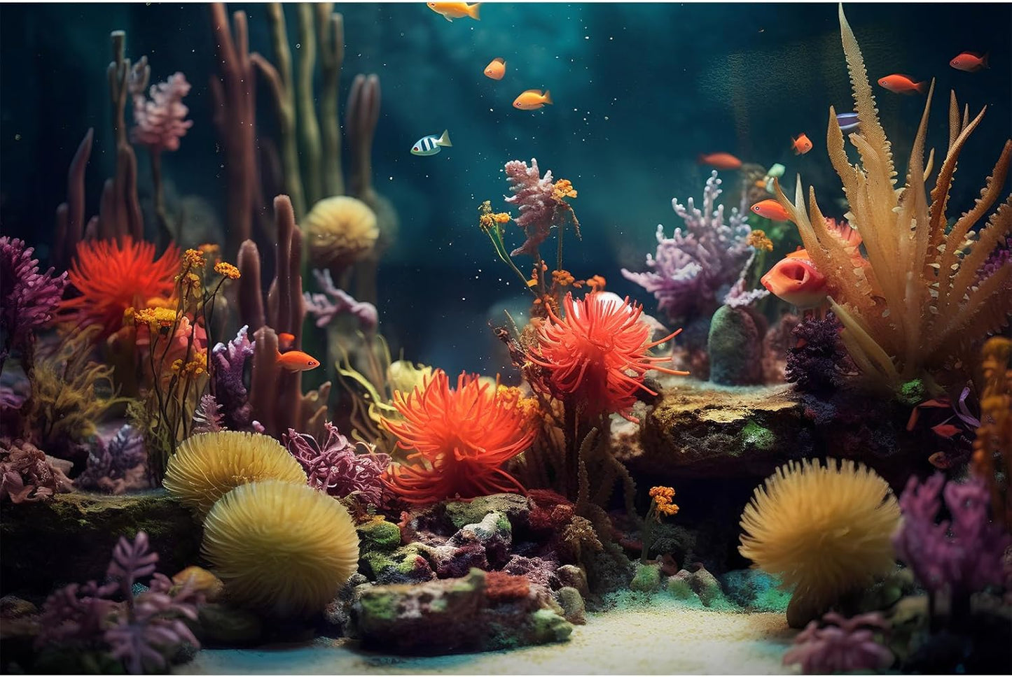 Aquarium Background Beautiful Colorful Coral Reef Aquatic Plants Terrarium Background Rock Tropical Fish Jungle Style Fish Tank Background Colorful Under Water View Aquarium Backdrop Vinyl 72x16in