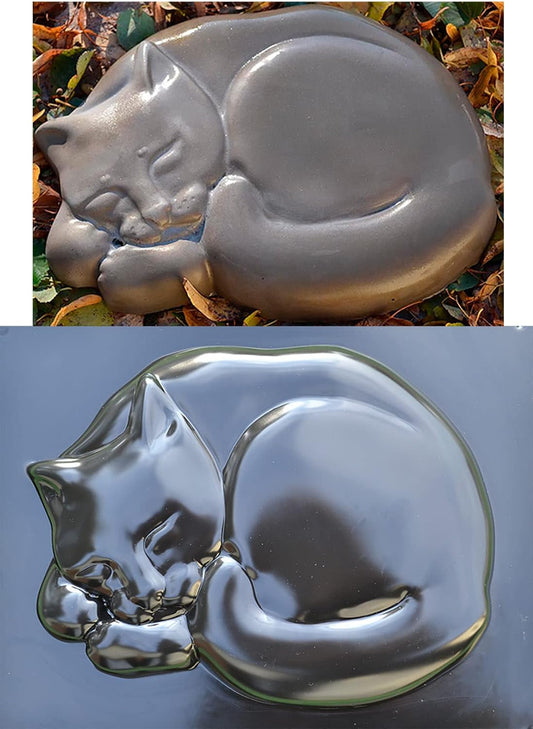 Concrete Mold DIY Cat Stepping Stone Mould Plaster Concrete Sleeping Cat Garden Path Patio or Yard Size14,6" x10,9 x1,6 S03