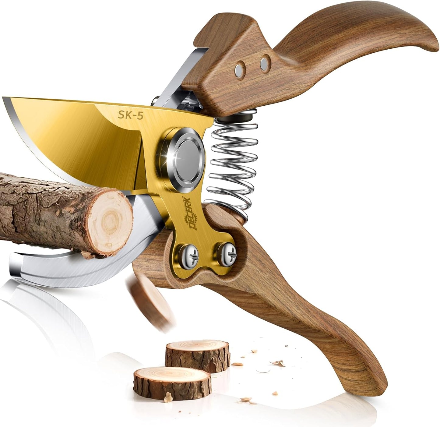 8.5" Professional Bypass Pruning Shears – Heavy Duty Garden Scissors & Clippers for Wood & Tree Trimming, Ultra Sharp SK5 Blade, Ergonomic Handle, Perfect Gardening Gift, 2025 Wood-Like Finish