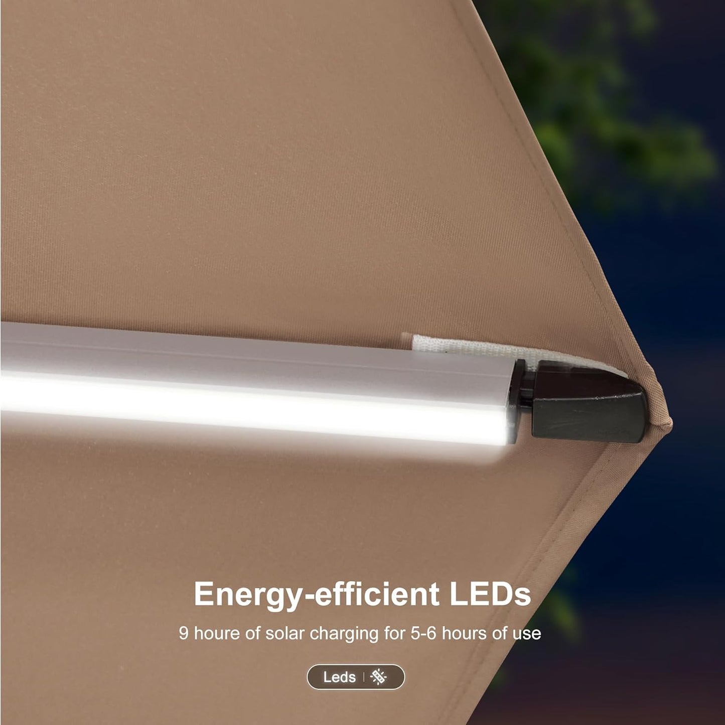 PURPLE LEAF 10' X 13' Solar Powered LED Patio Large Umbrella Offset Double Top Hanging Umbrella Outdoor Market Umbrella for Garden, Heather Taupe