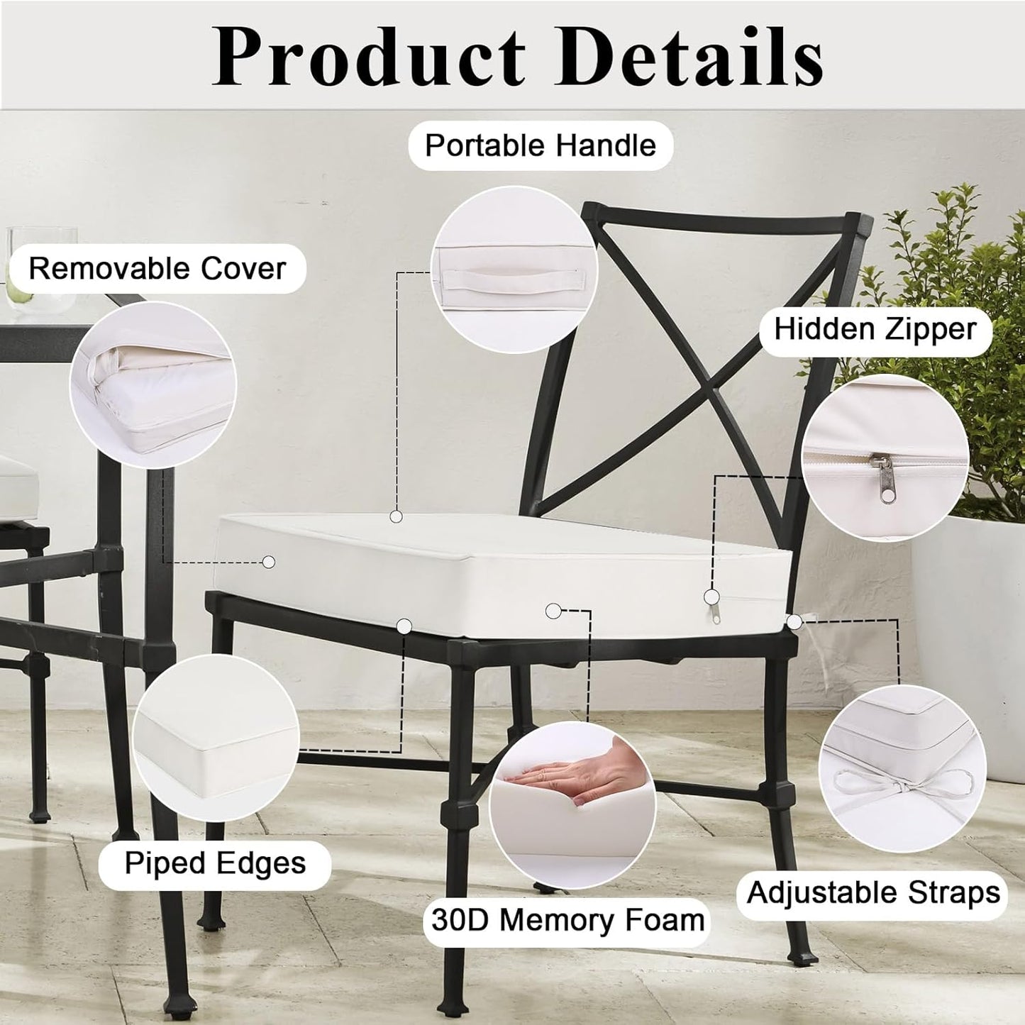 Outdoor Chair Cushions Set of 2 for Patio Furniture 24x24x4 Inch Waterproof Patio Chair Cushion 3 Year Color Fastness Square Elastic Foam Garden Sofa Couch Pads with Ties and Handle,Beige