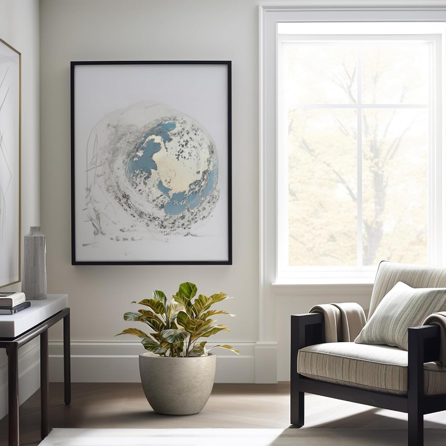 Kante 14.2 Inch Round Concrete Planter - Classic Large Plant Pot with Drainage Hole and Rubber Plug, Suitable for Gardens and Patios, Weathered Concrete Finish with Forest Green Interior