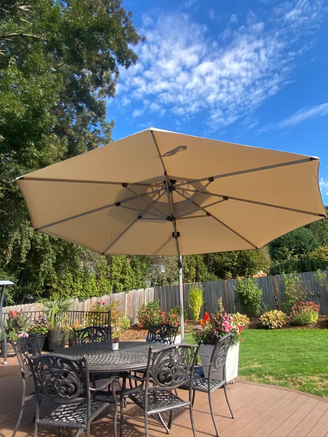 PURPLE LEAF 13 Feet Double Top Round Deluxe Patio Umbrella Offset Hanging Umbrella Outdoor Market Umbrella Garden Umbrella, Beige