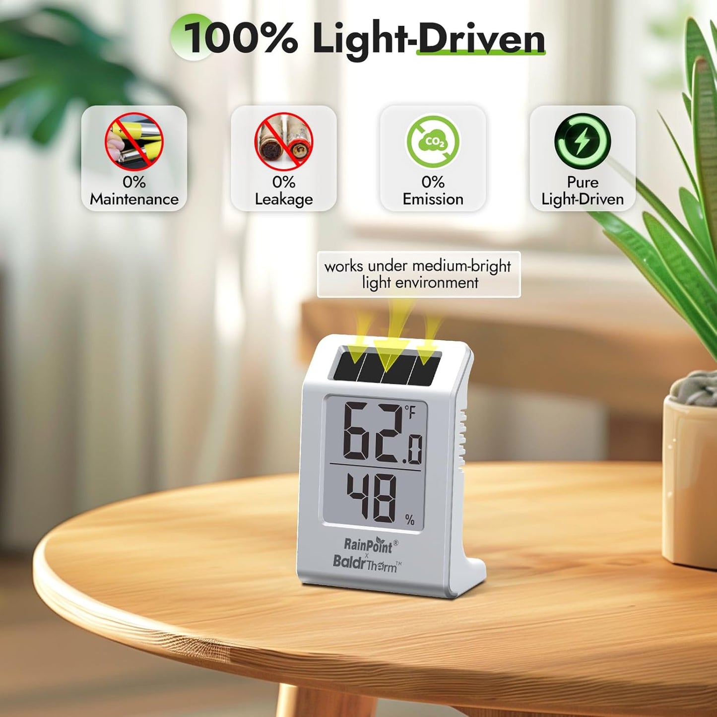 RAINPOINT Light-Driven Thermo-Hygrometer & Smart Digital Wireless Soil Moisture Meter (WiFi Hub Needed) Kit, Real-time Monitor Sensor Gardening Plant Care Essentials