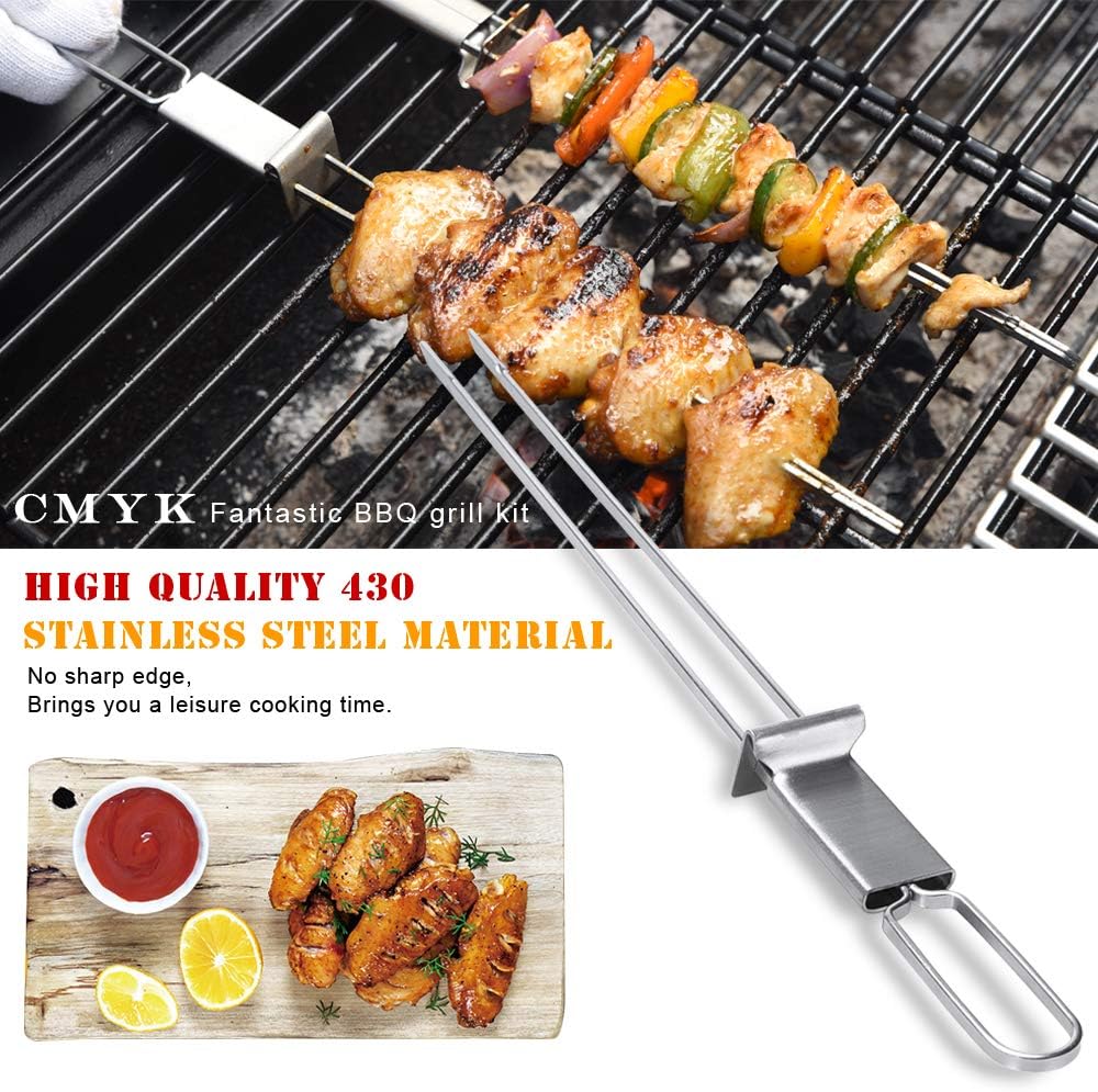 CMYK Barbecue Skewers, 6-Pack 13" Stainless Steel Grilling Skewers with Slider, Reusable Metal BBQ Shish Kabob Skewers Sticks