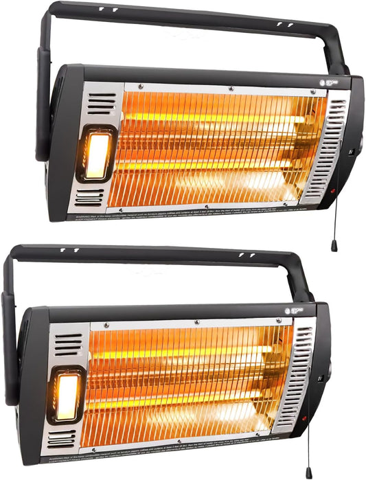 Electric Garage Heater 120V, 750/1500W Ceiling Mount Space Heater for Garage, Shop, Patio with 90° Adjustable Tilt, Dual Quartz Radiant, Safety Metal Grille and Overheat Protection, 2-Pack