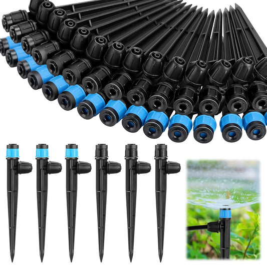 80 Pcs Drip Irrigation Emitters with Adjustable 360 Degree Water Flow Drippers for 1/4 Tubing Sprayer on 5.5 Arrow Stake for Garden System(Blue, Black,Lock Barbed)