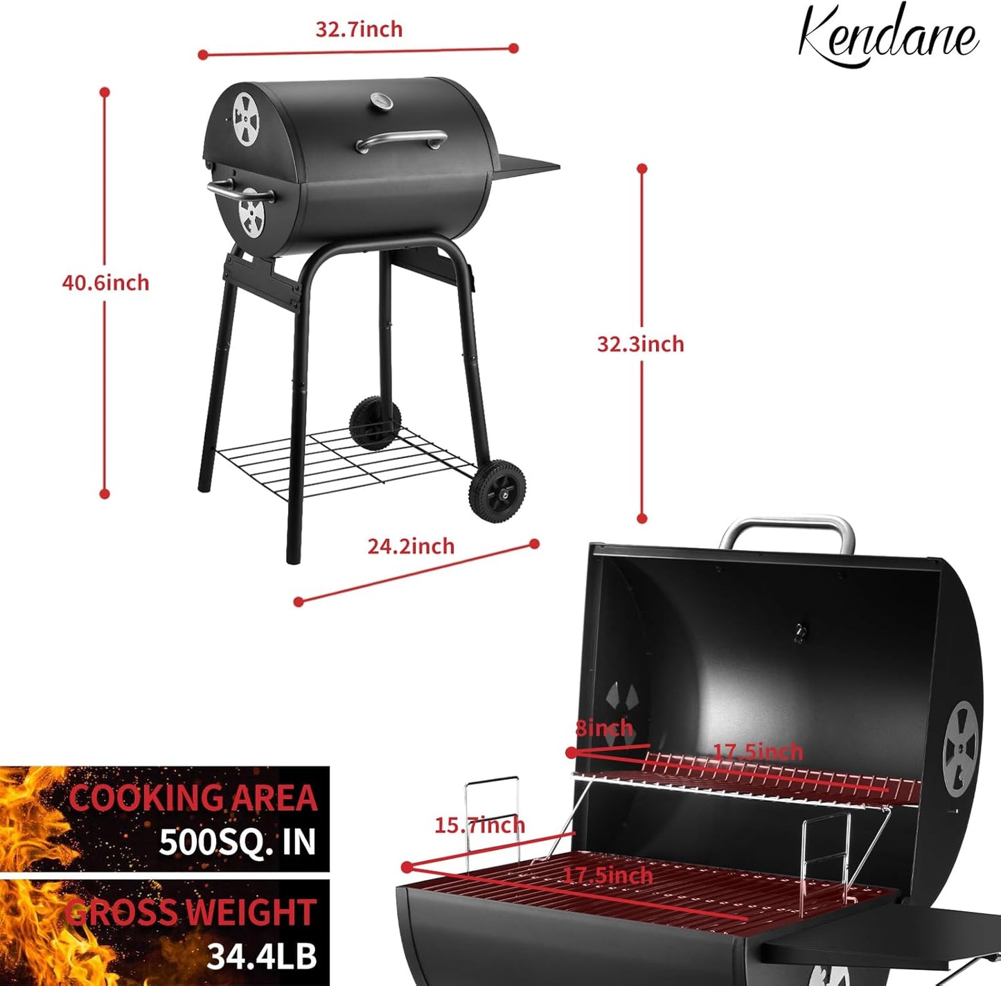 Barrel Charcoal Grill, Large Charcoal Grills with Side Shelf, Outdoor BBQ Grill,Perfect for Backyard Camping, Patio Parties, and Picnics